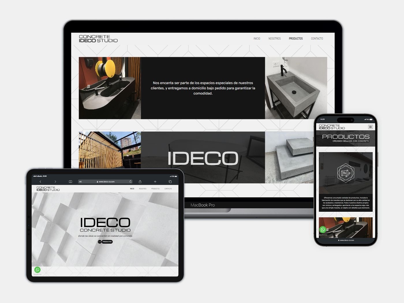 Sitio de Ideco Concrete Studio en laptop, tablet y móvil