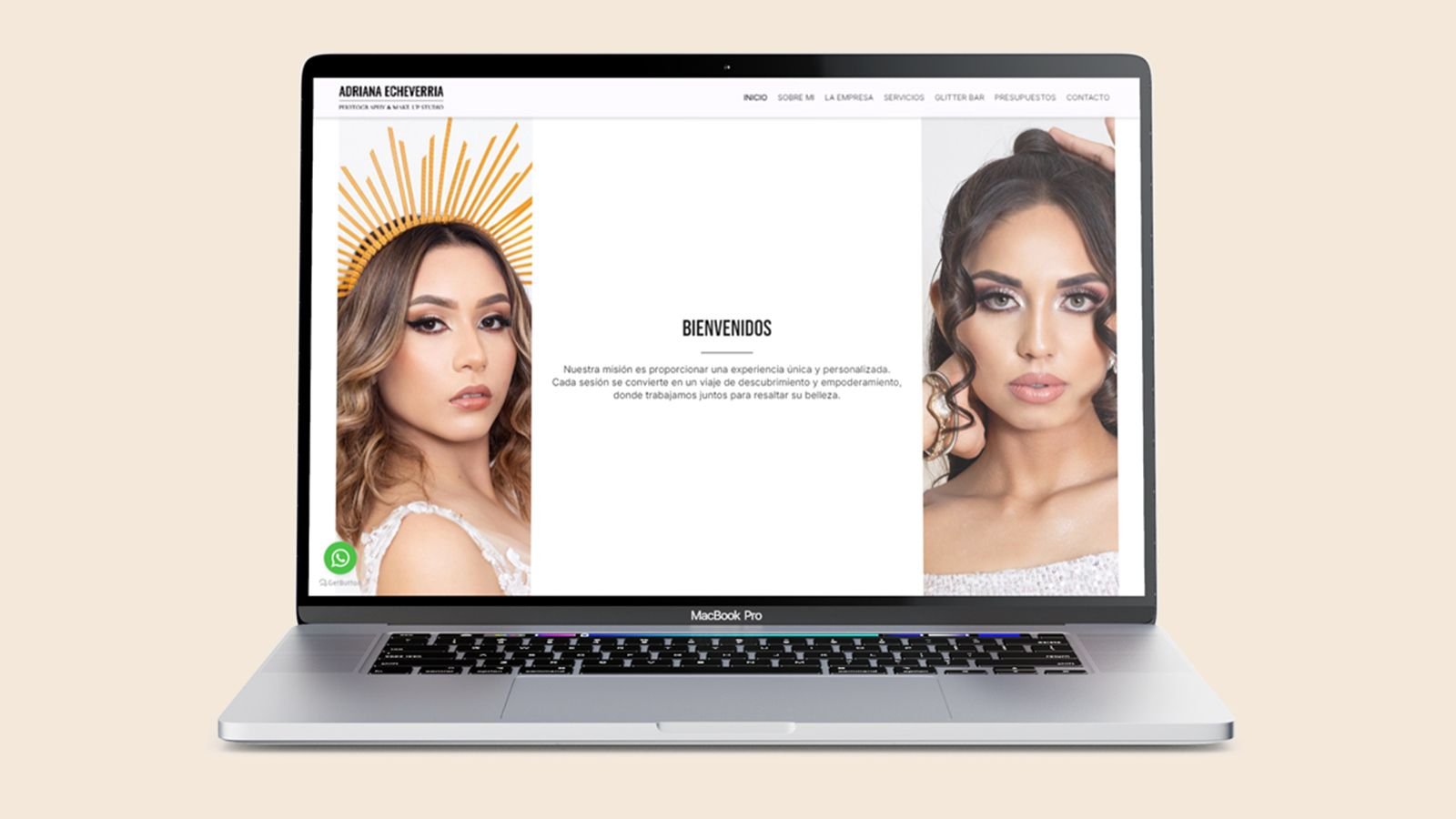 Sitio de Adriana Echeverría mostrado en una laptop