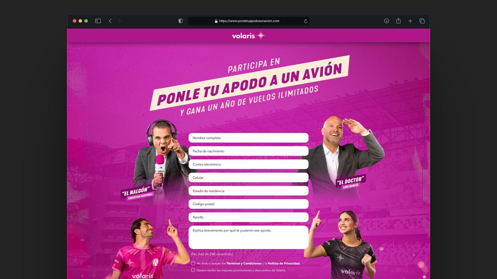 Landing de Ponle tu apodo a un avión abierta en un navegador